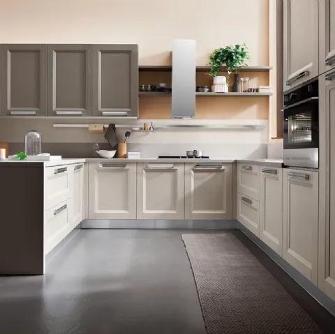 Cucina Moderna angolare in laccato opaco corda e fumo di Londra Vela Pavia di Ar-Tre