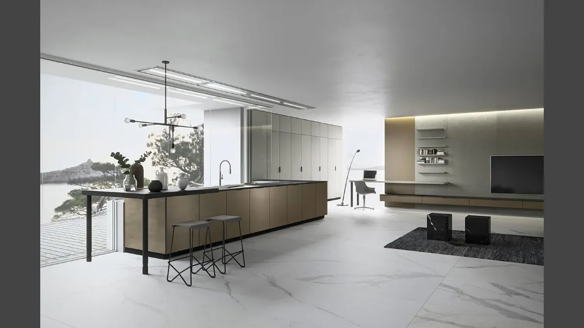 Cucina Moderna in laccato metallizzato Vestimi con penisola di Dibiesse