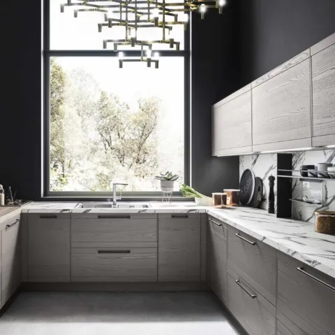 Cucina Moderna angolare in laccato platino Zoe Evolution 04 di Ar-Tre