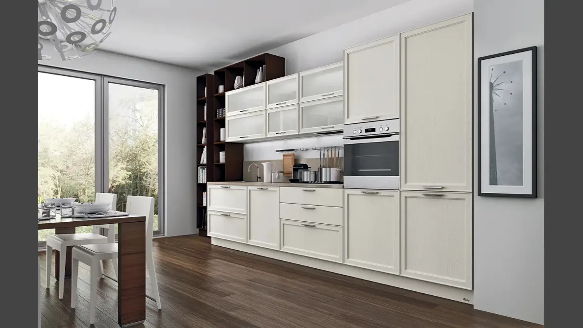 Cucina lineare su misura in legno laccato Bianco opaco Melograno Cucina composizione 01 di Le Fablier