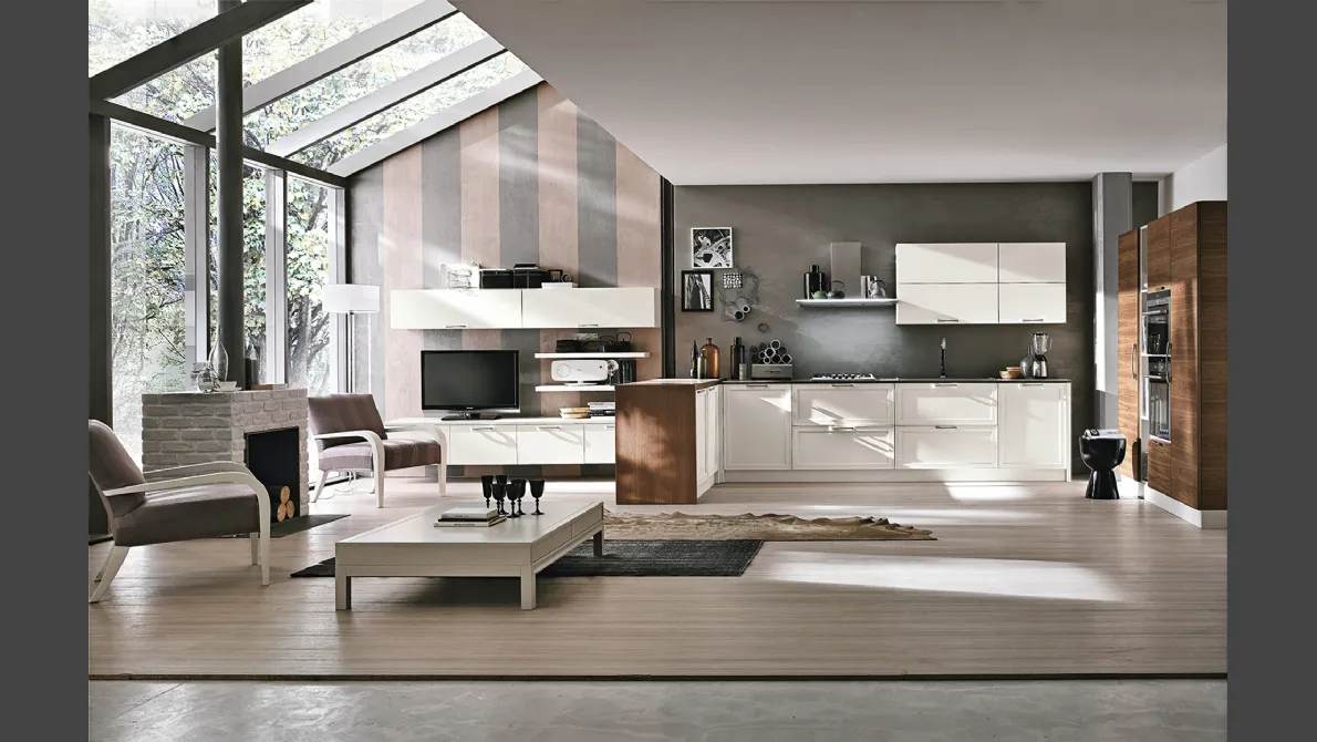 Cucina su misura con penisola in legno laccato Melograno composizione 02 di Le Fablier