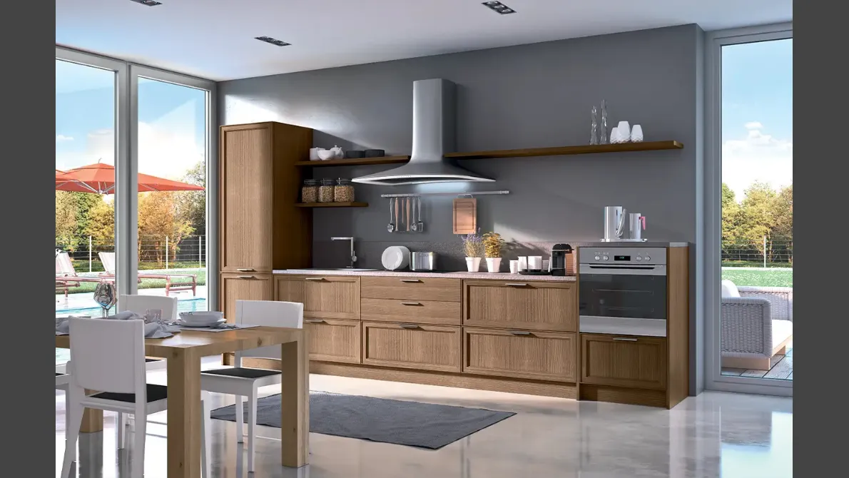 Cucina lineare su misura in legno Melograno composizione 06 di Le Fablier