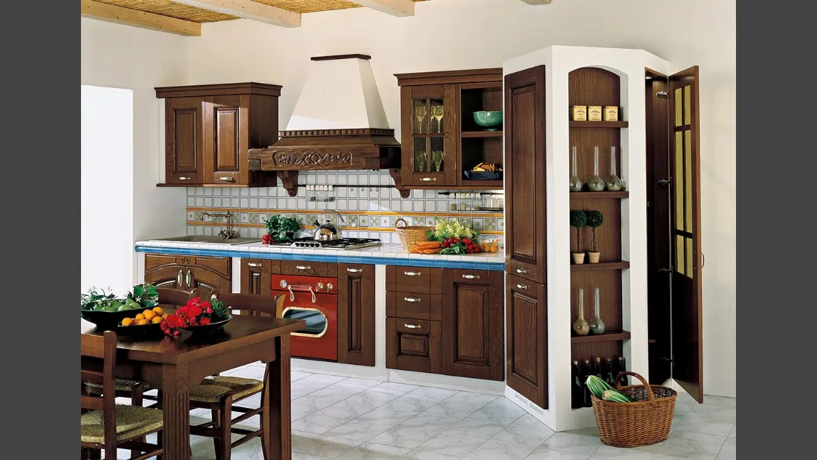 Cucina in muratura lineare in legno Paesana 01 di Ar-Tre