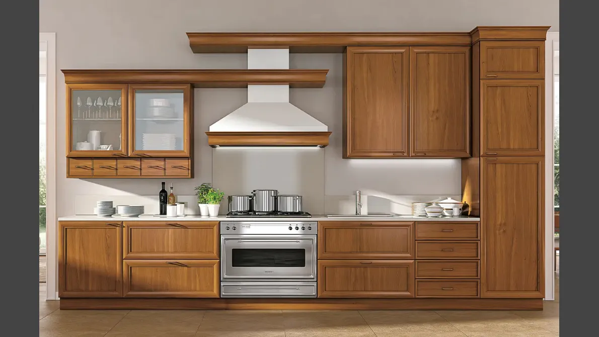 Cucina lineare su misura Le Gemme in legno composizione 02 di Le Fablier