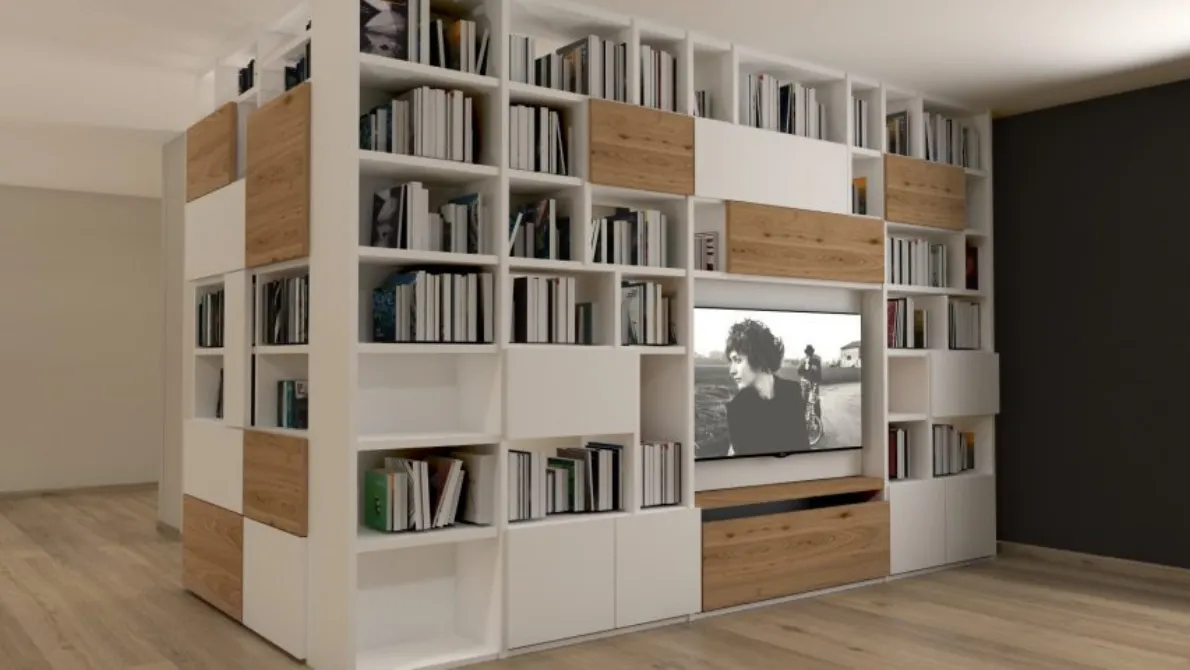 Libreria bifacciale su misura